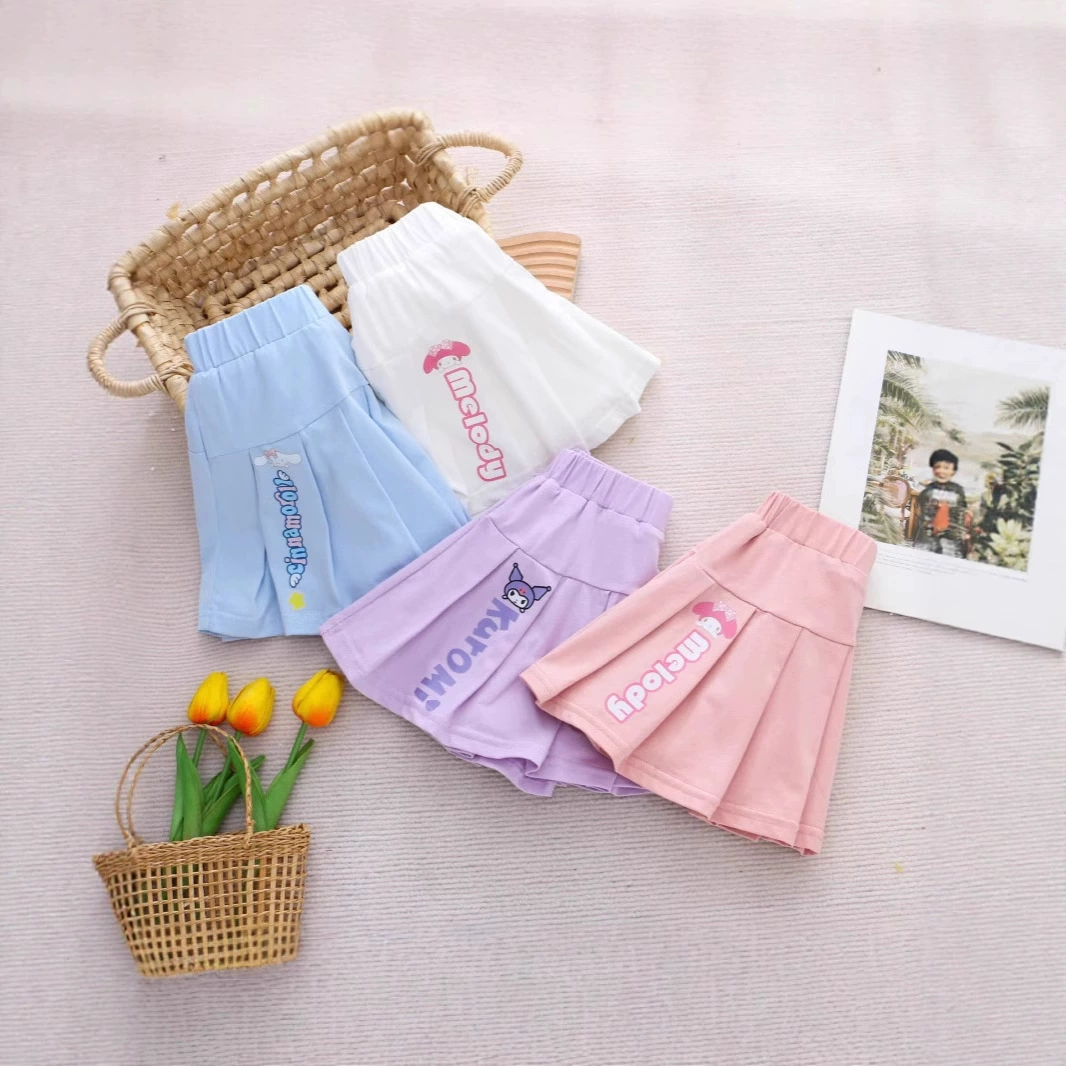 Детская летняя одежда 2025 года, новый стиль: юбки для девочек, короткие юбки, имитация двухкомпонентных брюк-кюлотов, цельные платья для маленьких девочек, дропшипинг