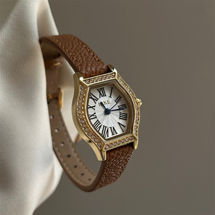 IEKE Barrel-shaped Diamond-encrusted Roman Numeric Face Watch Women's Retro Internet Celebratory Live Women's Quartz Watch Cross-border Substitute