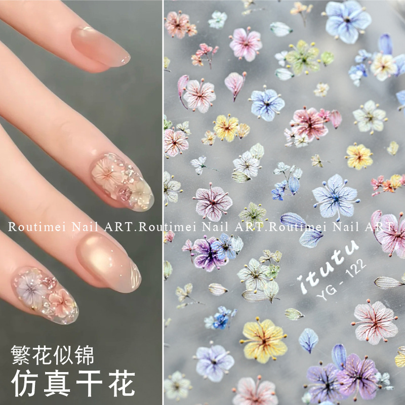 Nail art stickers new simulation senior adhesive stickers 2025 spring new all-match new dried flower nail stickers