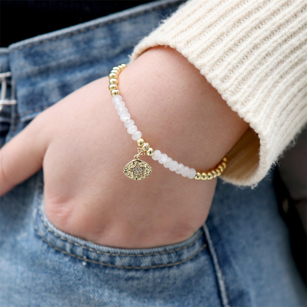 Fashion new metal beaded zircon star eye copper bracelet