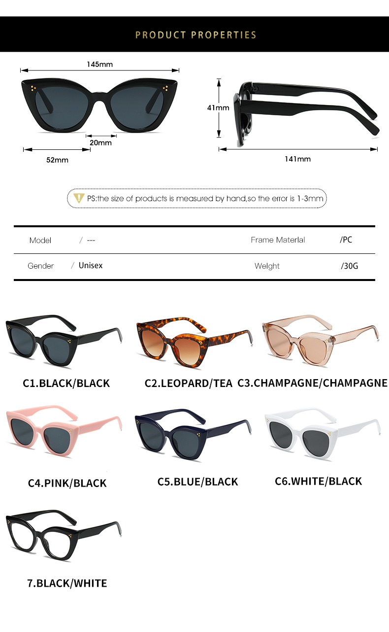 Retro cat-eye solglasögon för damer med nitar avant-garde_voghion.com