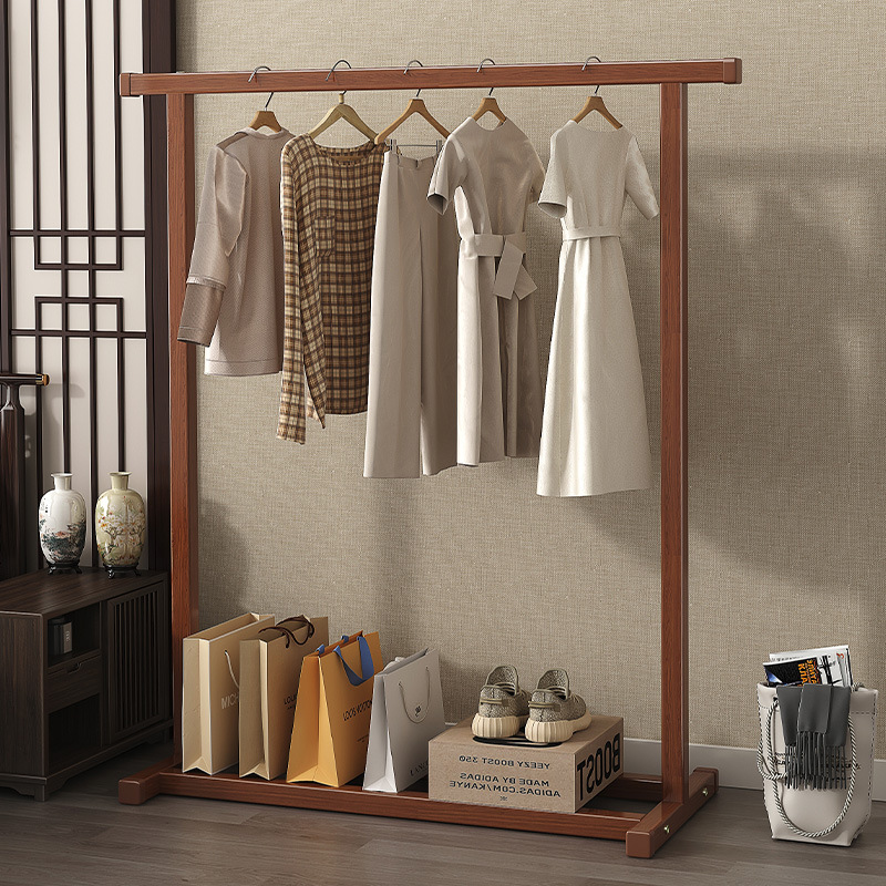 實木衣帽架落地家用掛衣架臥室房間櫸木質晾衣服架室內簡易立式杆