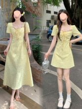 大码女装法式碎花短袖连衣裙2025新款女夏季胖mm收腰显瘦A字短裙