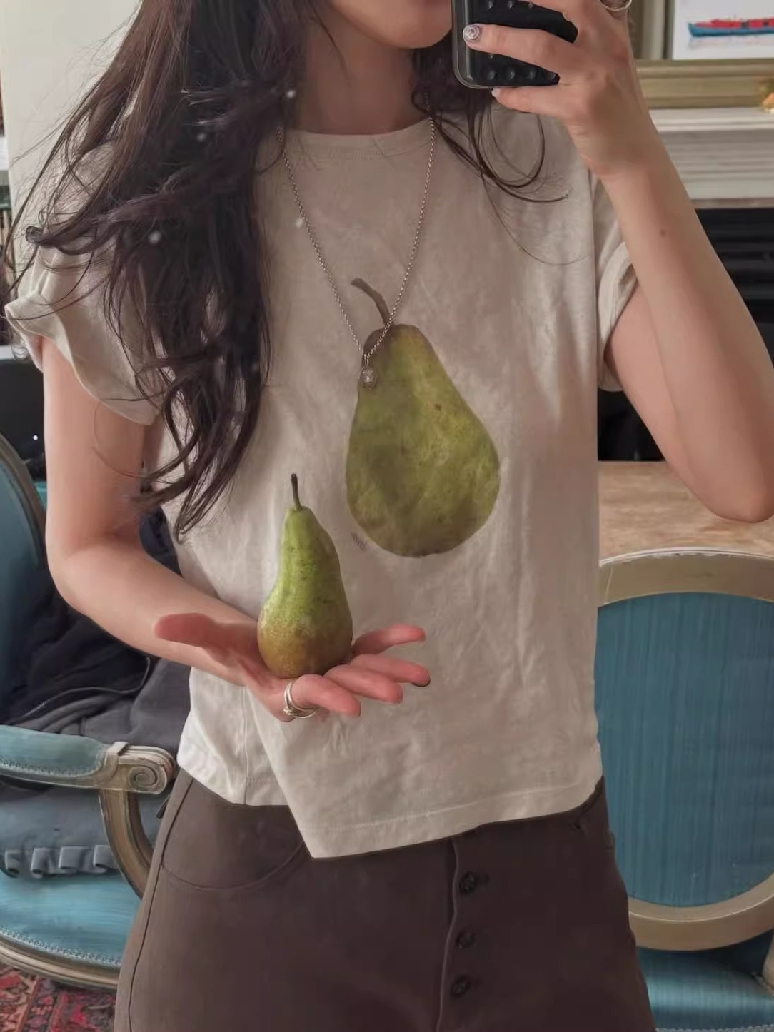 在庫あり 2025秋新作 韓国東大門fl*tta シンプルルーズペア柄プリントTシャツトップス