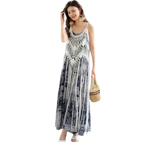 Ethnic Storm Semiyama Medium to Long Hand-woven Knitted Strap Fringe Lijiang Vacation Photo Blouse Women's