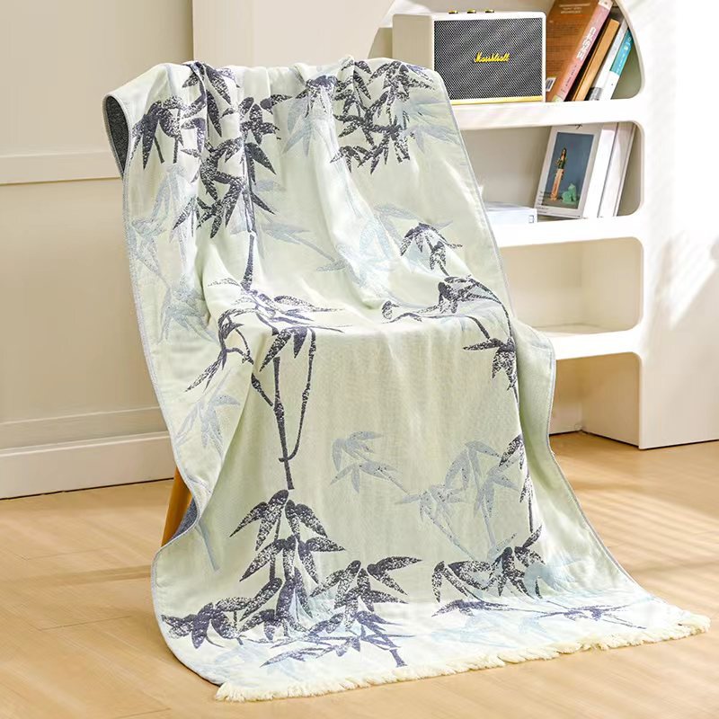 Ink Bamboo Gauze Bath Towel Cotton Multi-Layer Guofeng Multi-Function Blanket Shawl Tassel