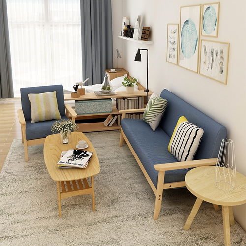 Wholesale Japanese-style sofa, small apartment minimalist solid wood style double chair, leisure rental room bedroom mini single two-person