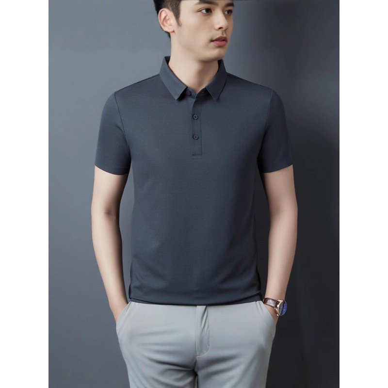 Camiseta de manga corta de gama alta para hombre 2025 verano color sólido más tamaño negocios de mediana edad suelta camiseta delgada