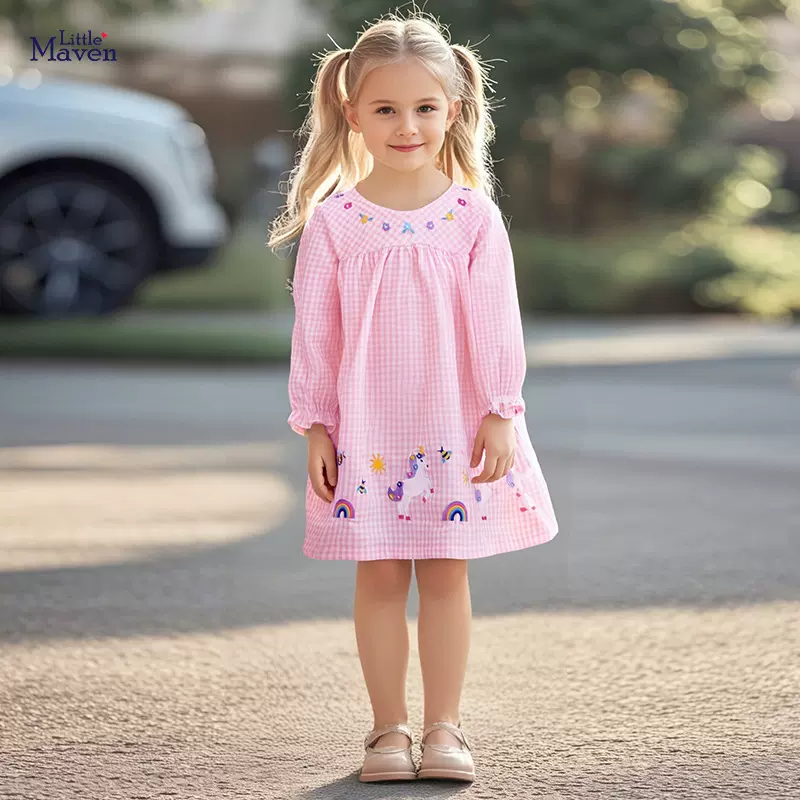 Little maven秋季宝宝女童连衣裙 欧美风儿童裙子 卡通可爱女童裙