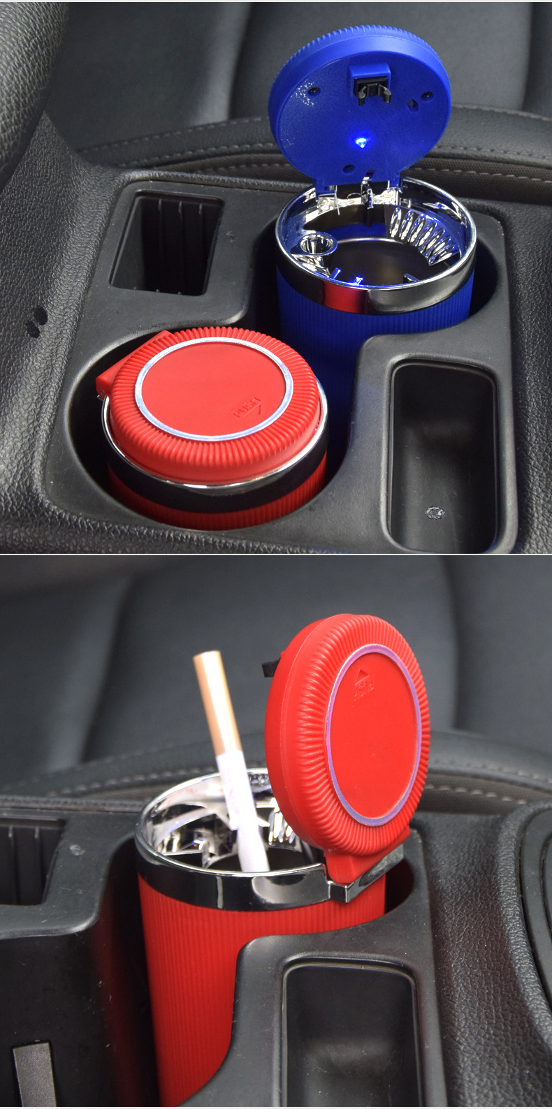 Car Ashtray Men's Multifunctional Pressing Metal Inner Tank Car Ashtray with Lamp High Flame Retardant Car Ashtray