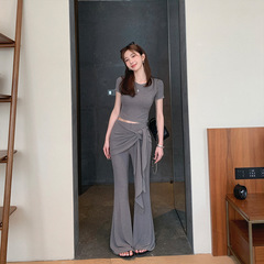 微喇假两件瑜伽裤女2025夏季新款高腰显瘦健身长裤遮臀裙裤运动裤