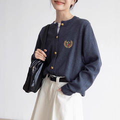 灰色针织衫女秋季2025新款慵懒风软糯毛衣开衫显瘦休闲学院风外套