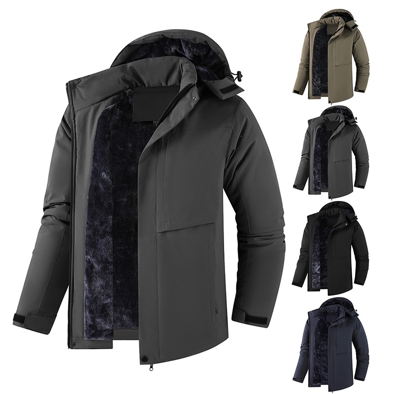 Fleece-lined and thickened cotton jacket for middle-aged and elderly men, 2026 new autumn and winter men's coat, windproof with detachable hood, available in bulk