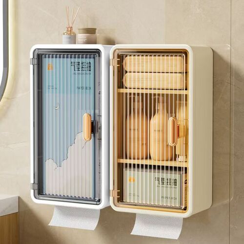 Bathroom hole-free wall-mounted cabinet cosmetic and skincare storage box toilet paper holder waterproof and moisture-proof shelf