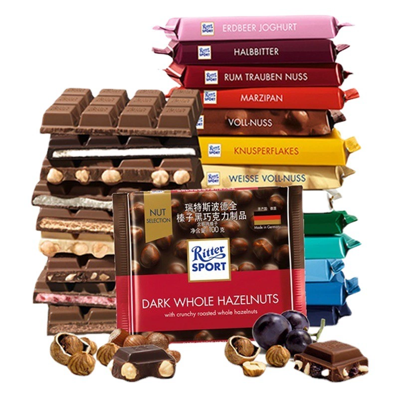 Немецкие импортные шоколадные батончики RitterSport с молочным начинкой и темным шоколадом к Новому году