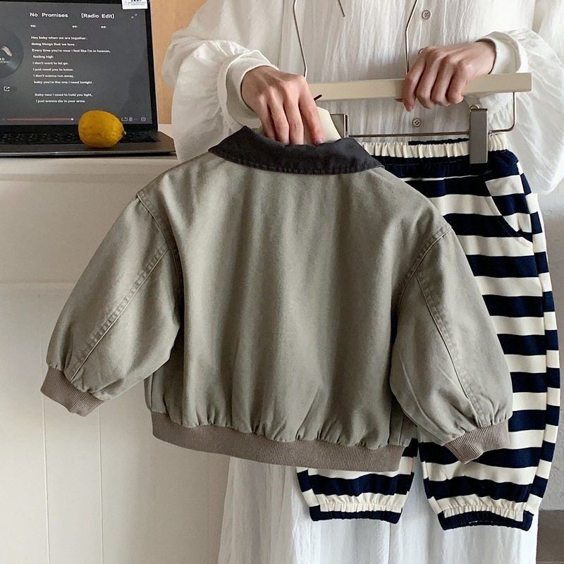 Niños vintage chaqueta de solapa 2026 primavera y otoño vestido nuevo bebé camiseta con cremallera casual chaqueta para niños