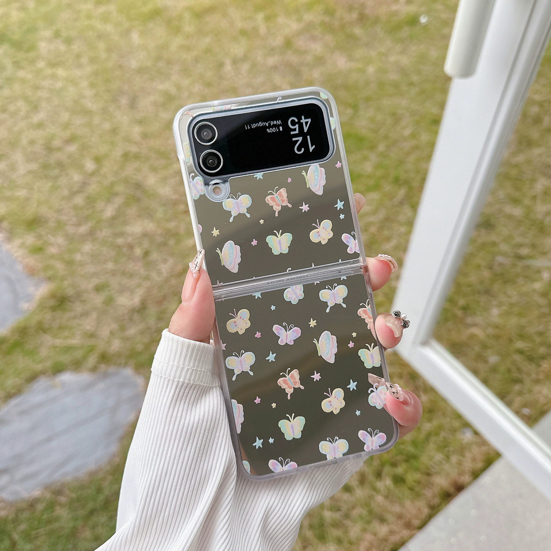 Samsung, совместимый GalaxyZFlip6 с бантом, чехол, защитный чехол, браслет, эффект зеркала, 3/4
