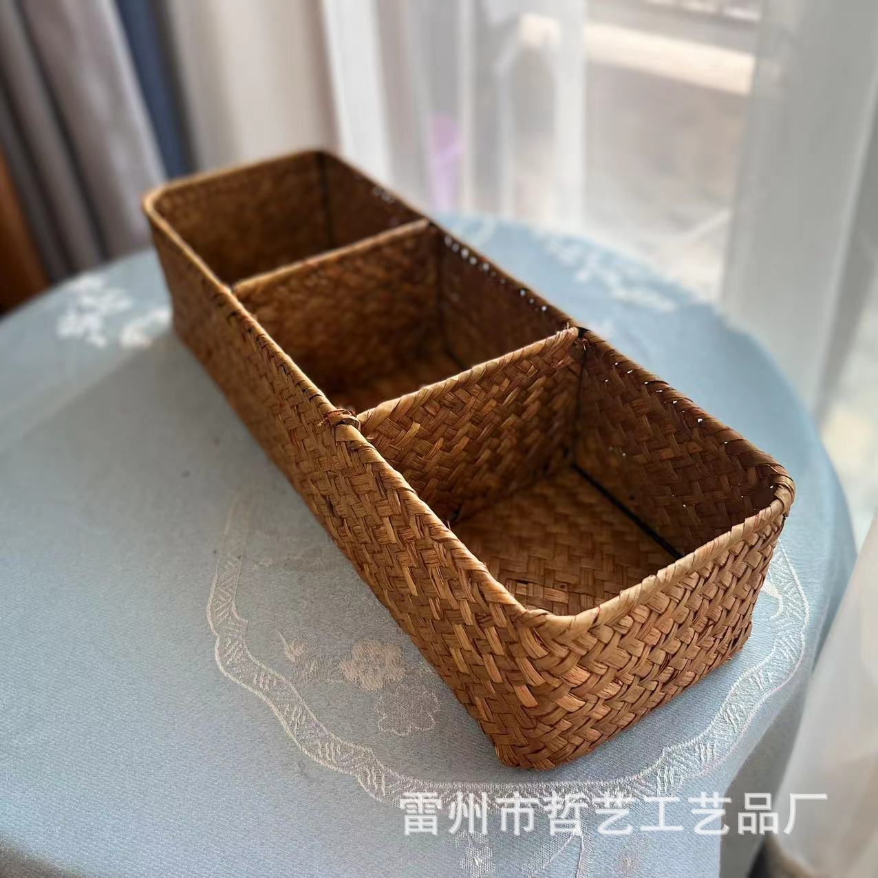 Pastoral Style Seagrass Woven Storage Basket Uncovered Desktop Sundries Storage Basket Handmade Home Storage Basket