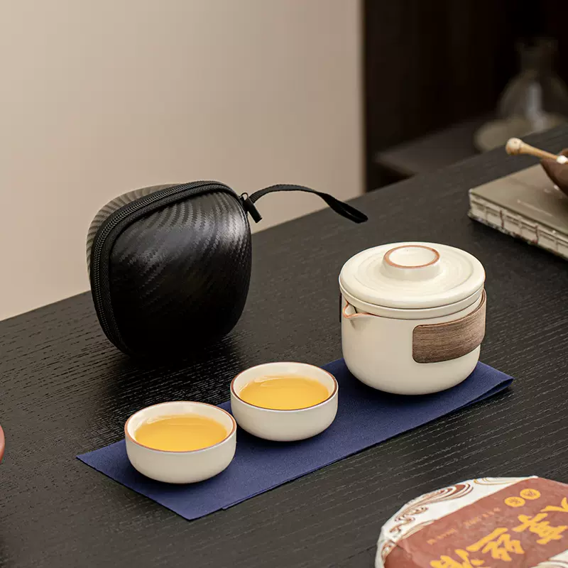 汝窑旅行茶具一壶三杯便携式功夫茶具陶瓷快客杯商务活动伴手礼