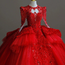 红色法式宫廷风婚纱2024新款新娘重工奢华高级质感大拖尾主纱齐地