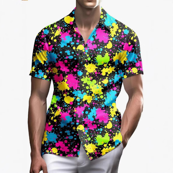 [Premium Four-Way Stretch] 3D Digital Printing Graffiti Printing Men's Short-Sleeved Shirt Wholesale