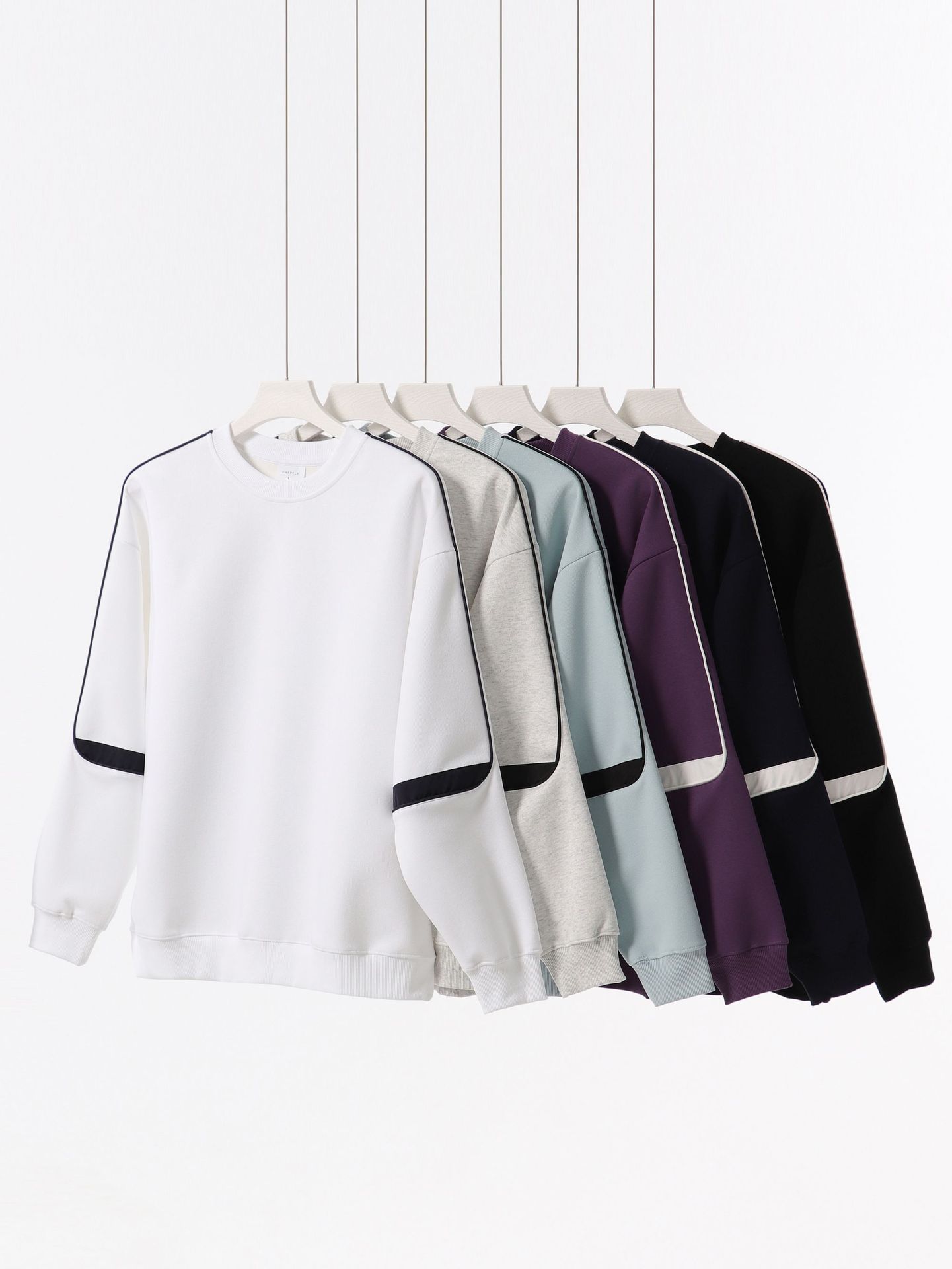Spring and Autumn Explosions Heavy Fashion Cotton Splicing Sleeve Crewneck Sweatshirt Men's American Fashion Brand Casual Pullover Sweatshirt Wholesale