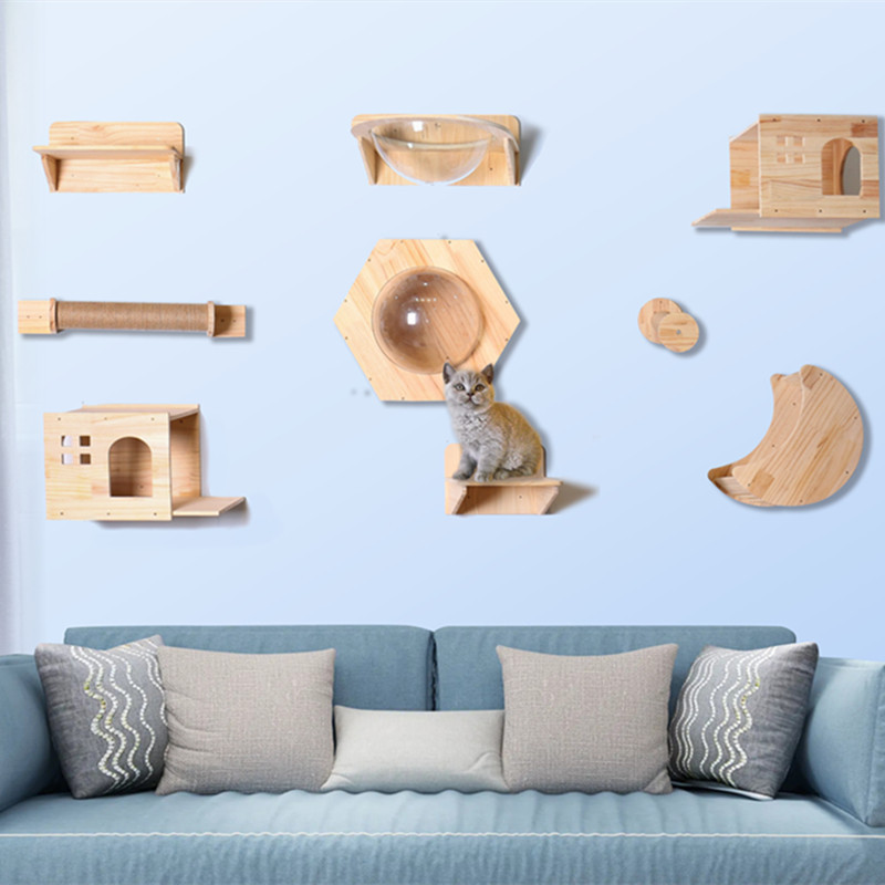 패키지 8(고양이 점프 플랫폼*2+우주 캡슐*2+소형 도어 고양이 둥지*2+달 고양이 둥지+벽걸이 등반 기둥 수직 스타일+벽걸이 등반 기둥 수평 스타일)