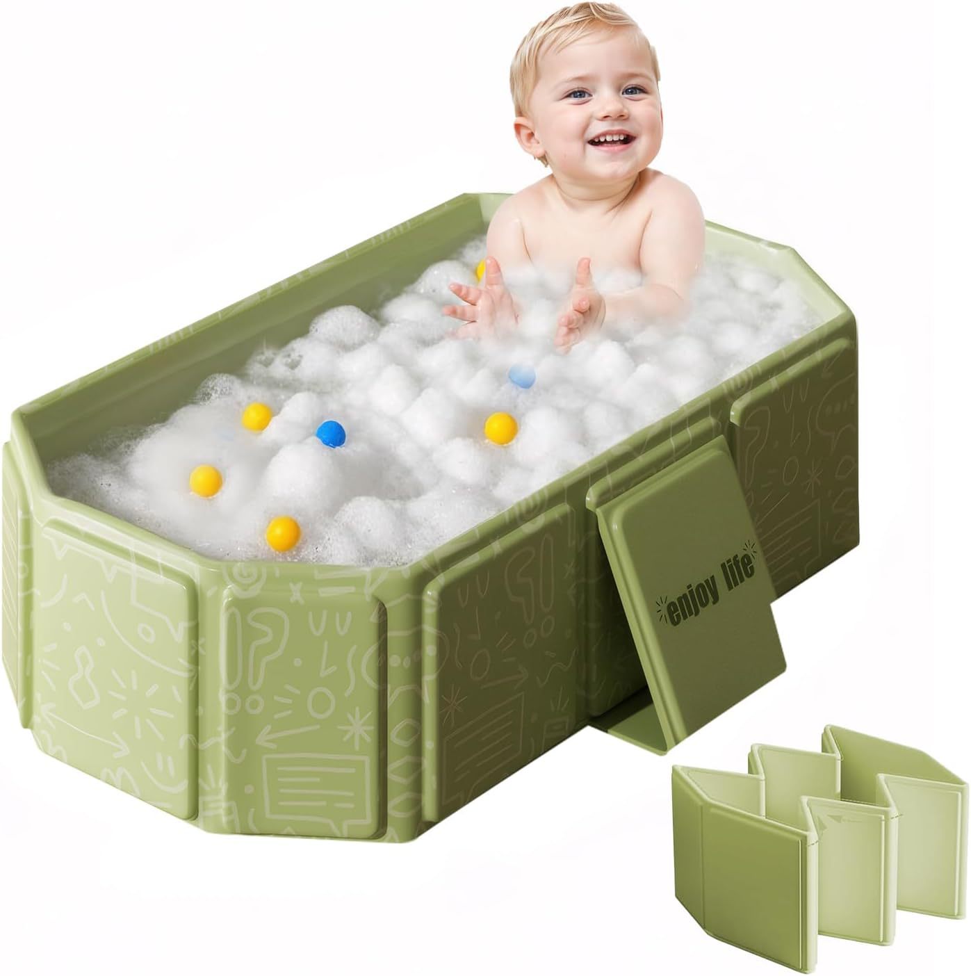 30inch Foldable Portable Baby Bathtub, Suitable for Newborns to 6 Years Old, Green | Foldable