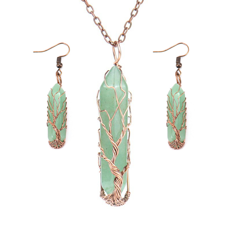 Ethnic Style Solid Color natural stone Copper Handmade Womenu0027S Earrings Necklace 1 Set