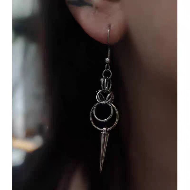Cross-border personality vintage double ring nail y2k earrings fashion ladies punk pendant earrings jewelry
