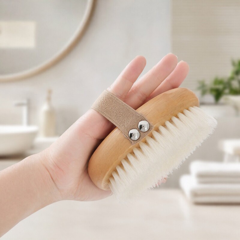 Soft Bristle Bath Brush, Beech Wood Curved Bristle Exfoliating Portable Handheld Brush, Dry Brush, Bath Brush, Portable Body Brush