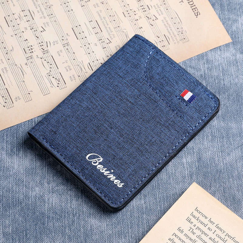 Canvas ultra delgada cartera de hombre corta simple bolso de tarjeta de licencia de conducir bolso de un estudiante simple cartera delgada de hombre