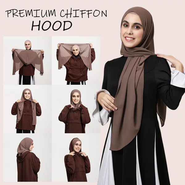 High-Quality Solid Color Pearl Chiffon Built-In Magnetic Buckle Hood Scarf, Lightweight, Soft, Skin-Friendly Long Scarf Turban