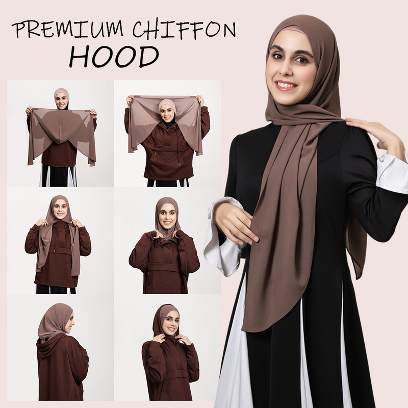 High-Quality Solid Color Pearl Chiffon Built-In Magnetic Buckle Hood Scarf, Lightweight, Soft, Skin-Friendly Long Scarf Turban