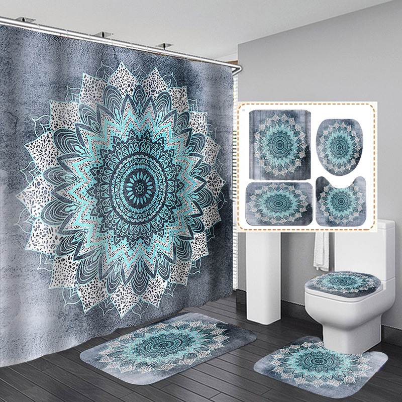 Venta caliente de Amazon Cortina de ducha de baño bohemia Tela de cortina de baño impermeable Juego de cuatro piezas Gran cantidad y excelente precio