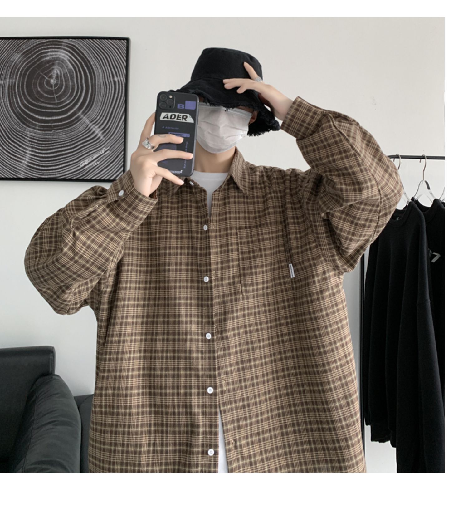 Men's Casual Checkered Shirt Long Sleeved Retro Jacket Style_voghion.com