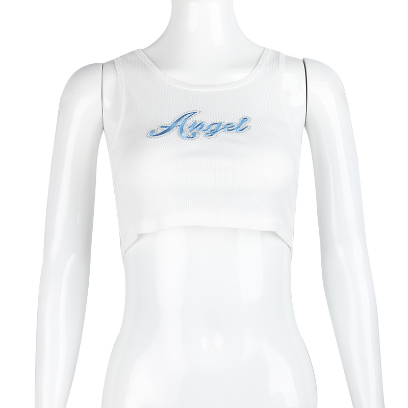 欧美批发女装2025秋冬新款性感重工刺绣修身无袖白色背心内搭外穿