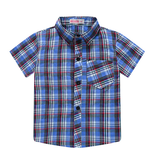 Children's short-sleeved shirt summer new children's clothing boys retro handsome plaid shirt baby lapel cardigan top