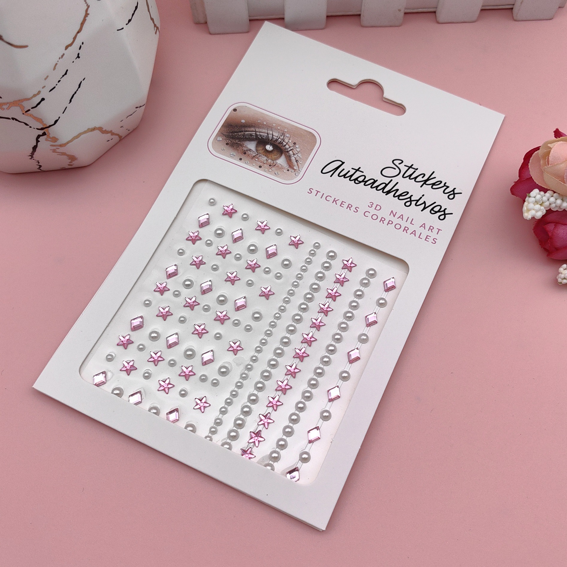 Pegatinas para maquillaje de ojos, pegatinas de diamantes de imitación para ojos, decoración facial, accesorios de maquillaje de perlas para diario, pegatinas de diamantes de imitación para escenario infantil, venta al por mayor en stock.
