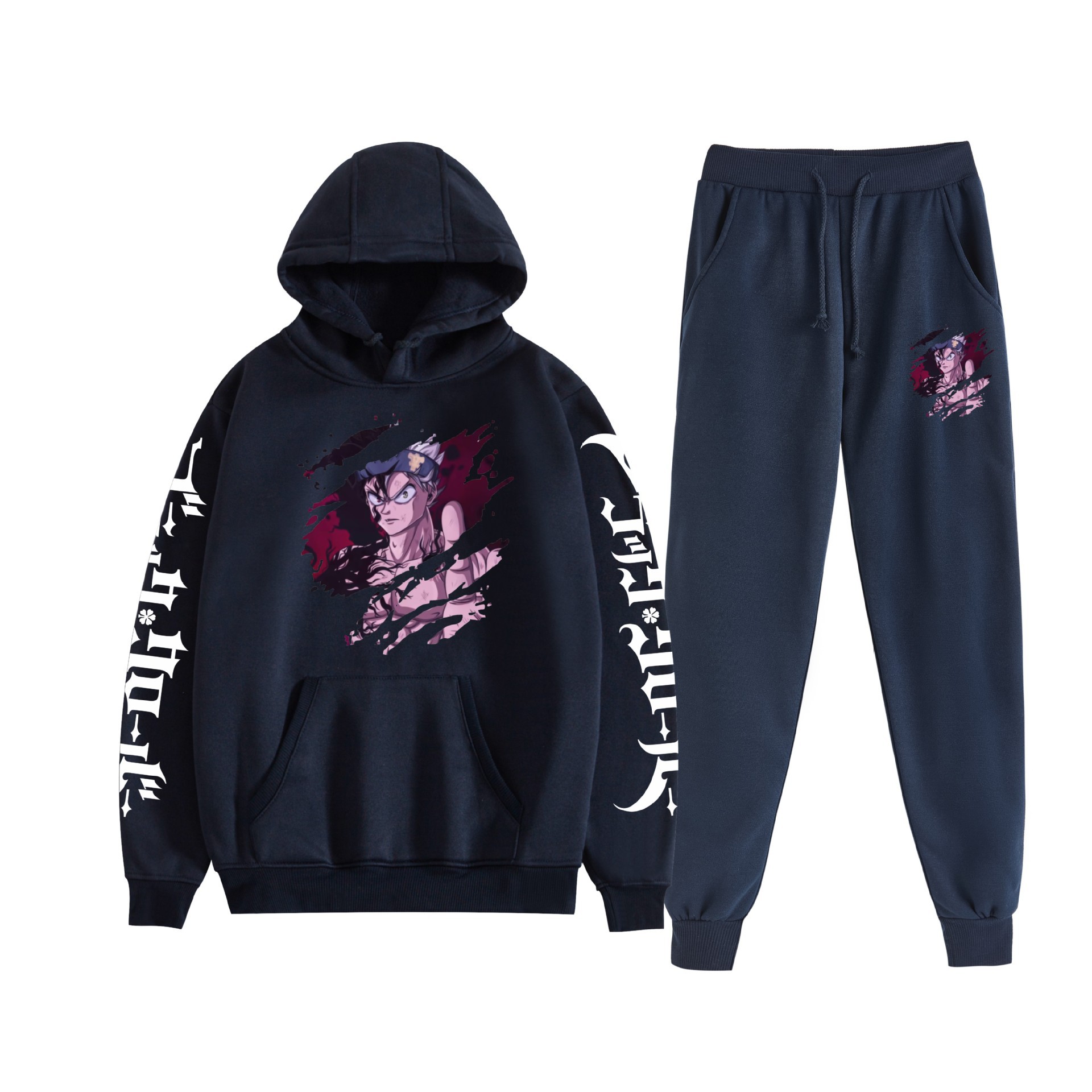 Comercio exterior nuevo estilo riman black trébol de cuatro hojas-Black Clover suéter con capucha corsés traje de dos piezas