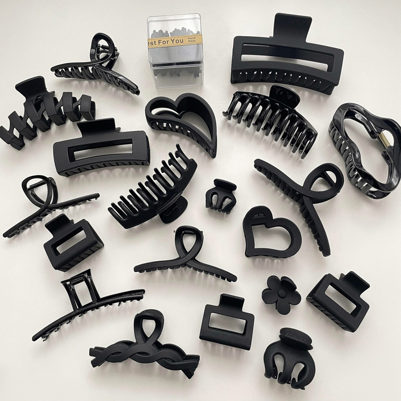 Otoño e invierno, cuadrado negro, gran cantidad de cabello, clip de tiburón, sentido de alta gama, todo fósforo, simple, sin dañar el cabello, clip, horquilla, tocado