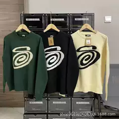 2023 Cross-border European and American Foreign Trade in stock New SC Letter Series Mosquito-repellent Incense Jacquard Logo Solid Color Crewneck Sweater