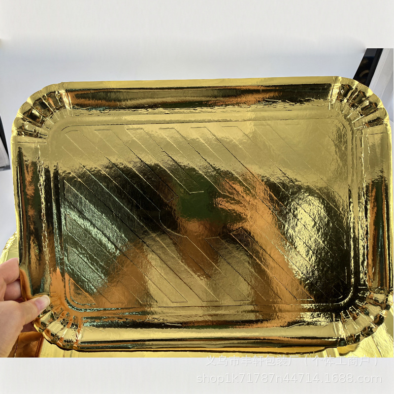 Una vez engrosada bandeja de papel dorado bandeja de papel fiesta de cumpleaños bandeja de barbacoa ham filete de cordero fábrica directa