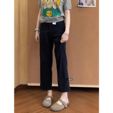黑色直筒牛仔裤女夏季薄款大码胖mm梨形身材显瘦窄版九分阔腿裤子