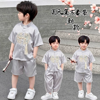 儿童夏装新中式套装2026新款男童短袖短裤唐装汉服两件套表演出服