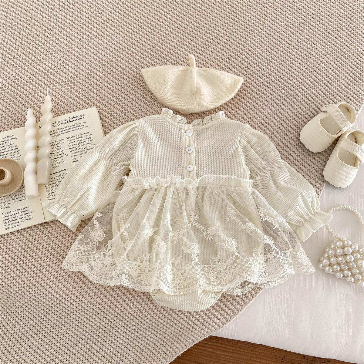 Mameluco de Primavera y Otoño para Bebé Niña, Mono con Encaje Elegante para Recién Nacida, Vestido de Princesa para Gatear