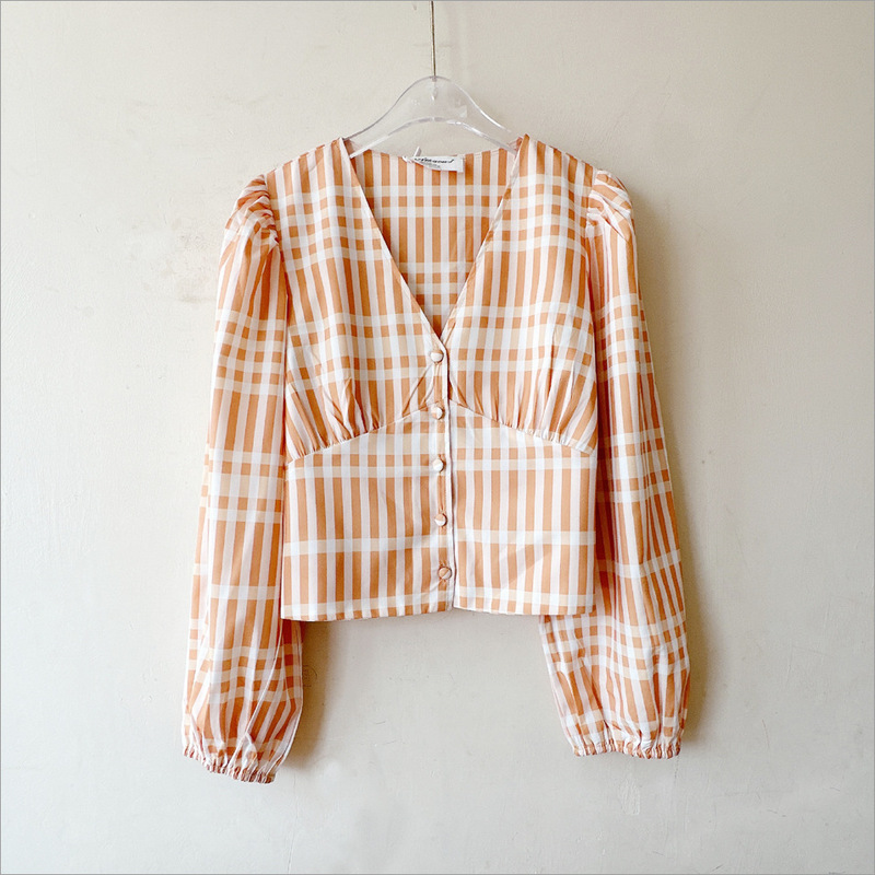 Spring and Summer New Style Liu Yifei's Same Style Printed Plaid Long-Sleeved Shirt Top with Suspender Skirt