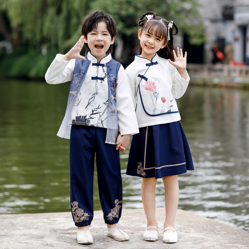 Children's Hanfu Ancient Clothes Spring and Autumn Boys' suit Chinese Style Girls' Tang Suit dress Class Clothes Primary School Students' Performance Clothes