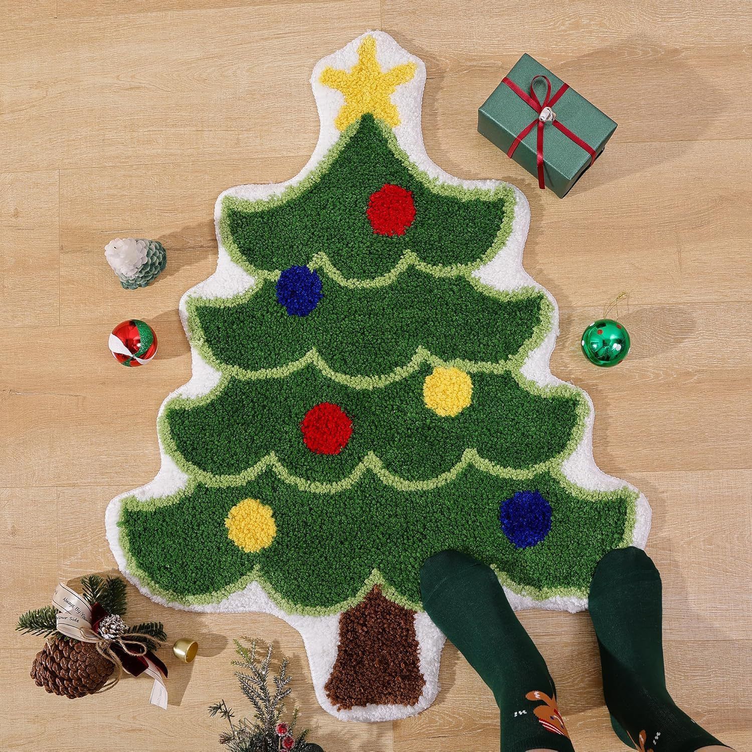 Navidad transfronteriza decoración alfombra de suelo alfombra de suelo de árbol de Navidad imitación alfombra de suelo de baño alfombra de puerta alfombra de decoración de vacaciones