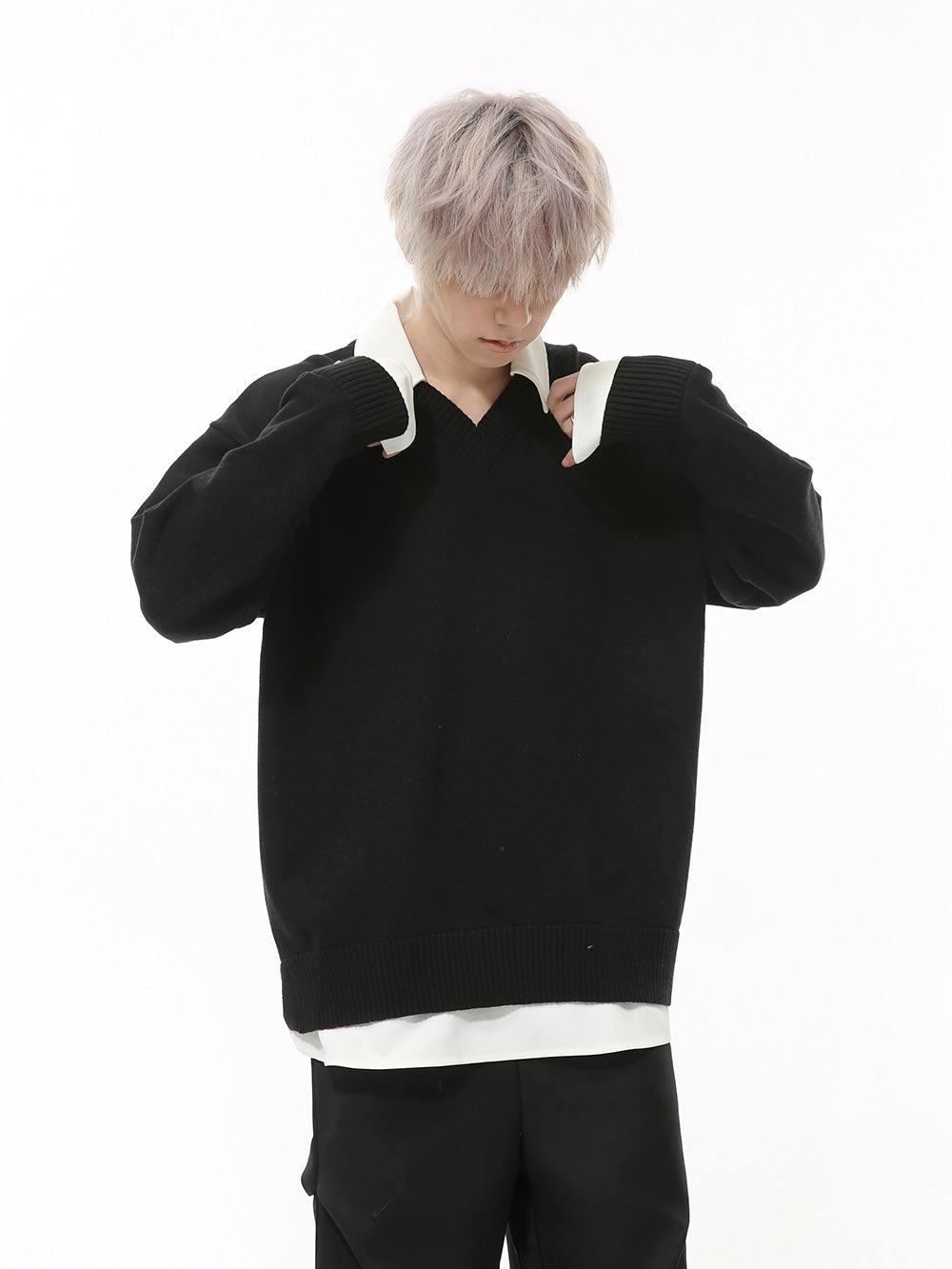 MTLCLOTHES Hombres| Invierno nuevo producto coreano falso diseño de dos piezas con solapa de color blando camiseta de punto glutinosa